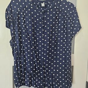 Old Navy Navy Blue Polka Dot Button Down Shirt